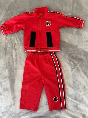 NHL Calgary Flames Kids Matching Track Jacket & Pants Suit Set Toddler Size 12M